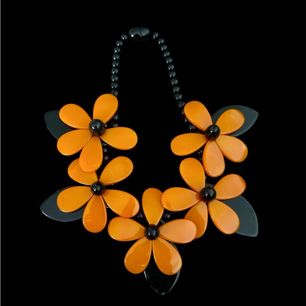 Bold Floral Necklace in Orange and Black